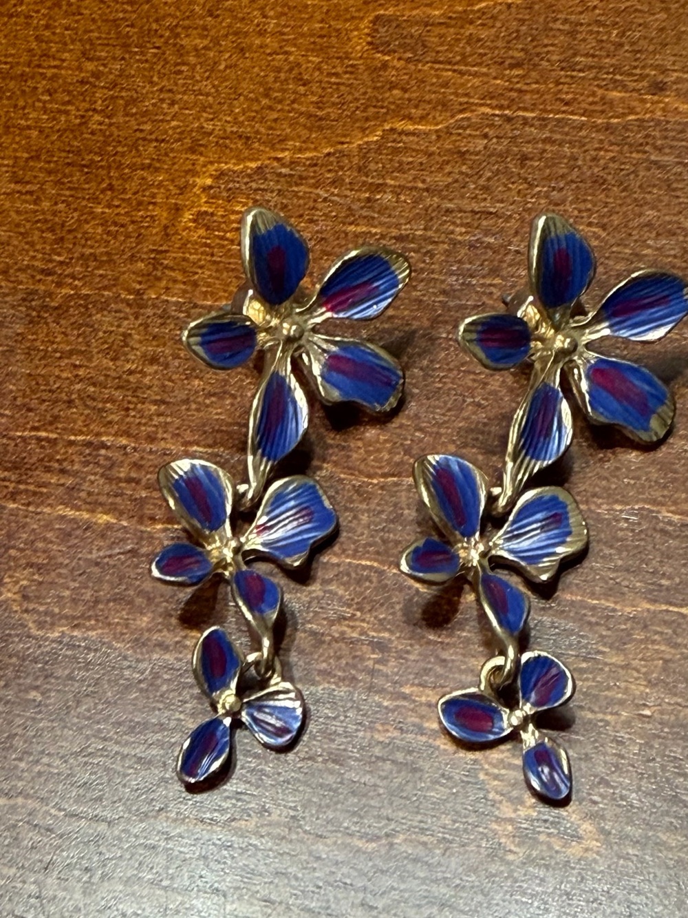 Chico's Gold-Tone Floral Drop Earrings with Blue and Pink Accents